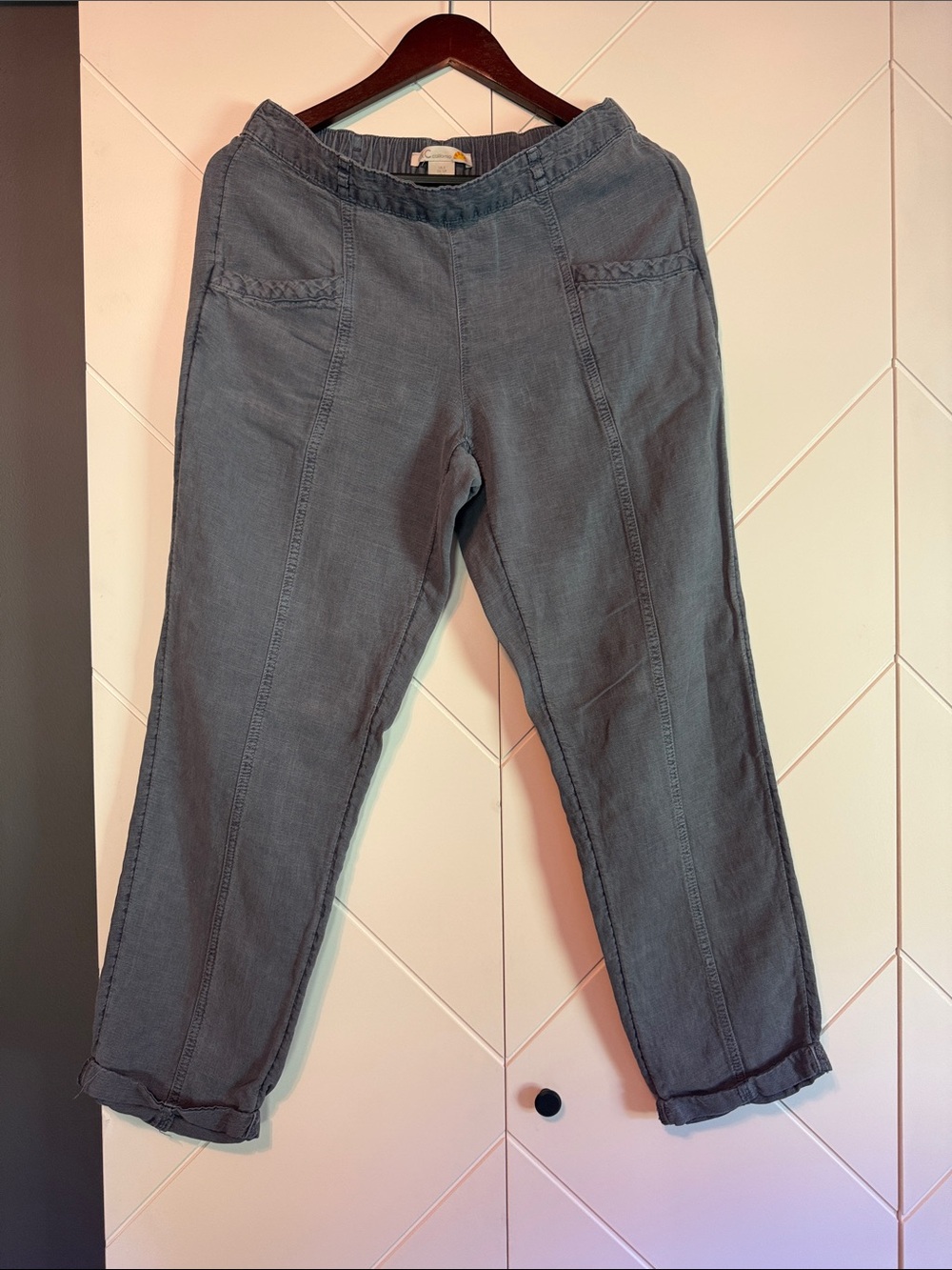C&C California Light Blue Linen Elastic-Waist Pants